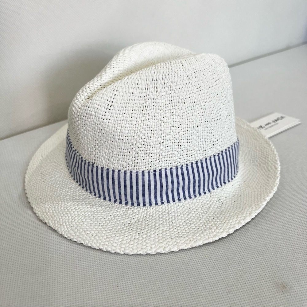 Janie And Jack Fedora Straw Hat Blue Striped Around Detail Kids Size 6-12 Months